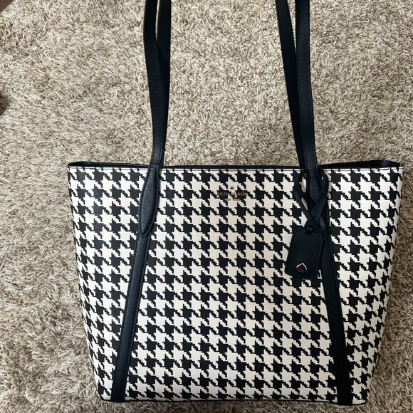 Kate Spade Large Cara Tote Shoulder Bag In Houndstooth Print - Picture 5 of 10